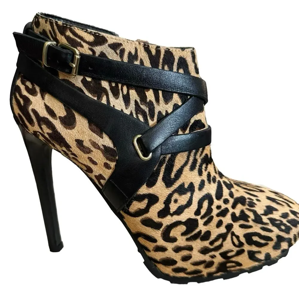 Guess leopard cheetah animal print calf hair‎ / leather high heel boots size - Picture 7 of 11